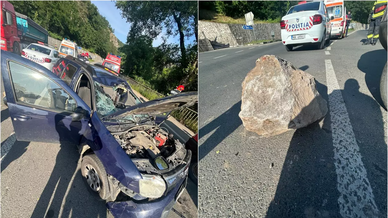 Consilier judeţean din Arad, rănit grav după ce mașina lui a fost lovită de un bolovan care a căzut de pe versant