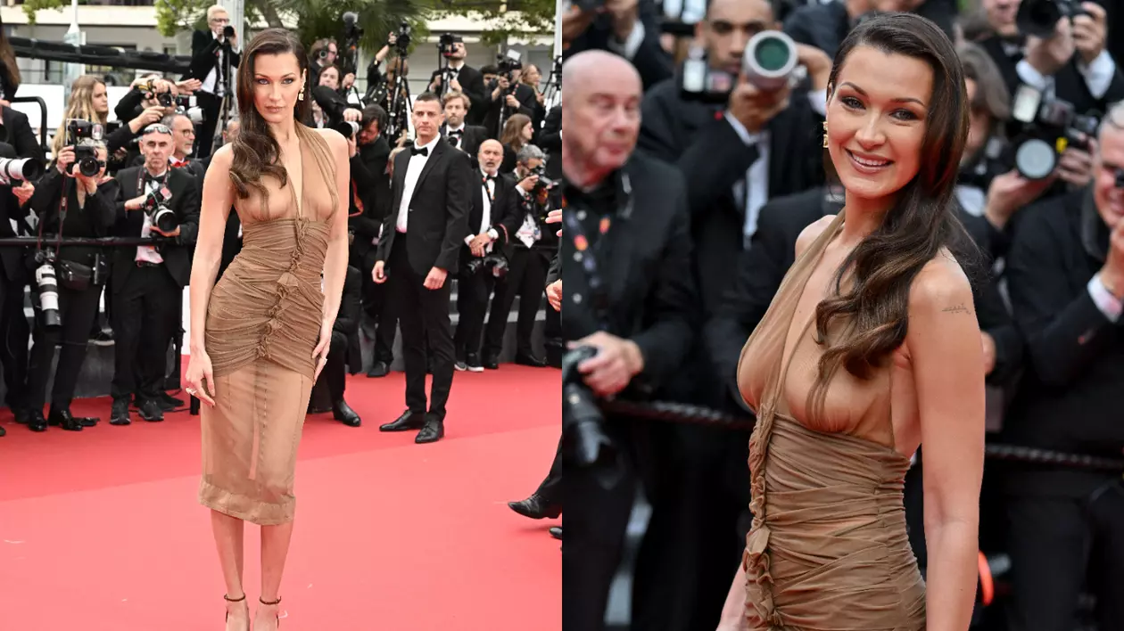 Fotografii cu Bella Hadid pe covorul roșu de la Cannes 2024. În rochia transparentă, fotomodelul a atras toate privirile