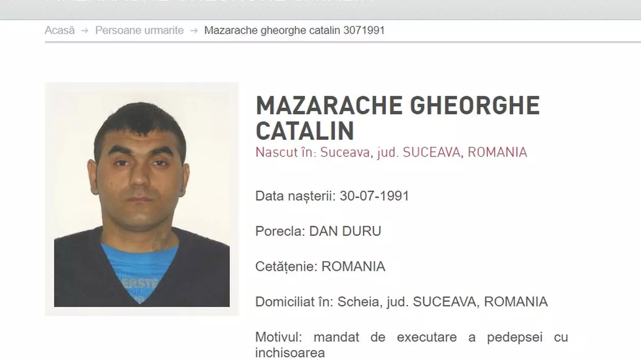 Fugarul „Dan Duru”, extrădat din Germania. Cătălin Gheorghe Mazarache va executa 7 ani de închisoare pentru furt și tâlhărie