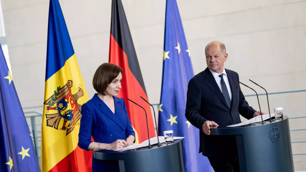 Maia Sandu și Olaf Scholz într-o conferință de presă la Berlin Foto: Hepta