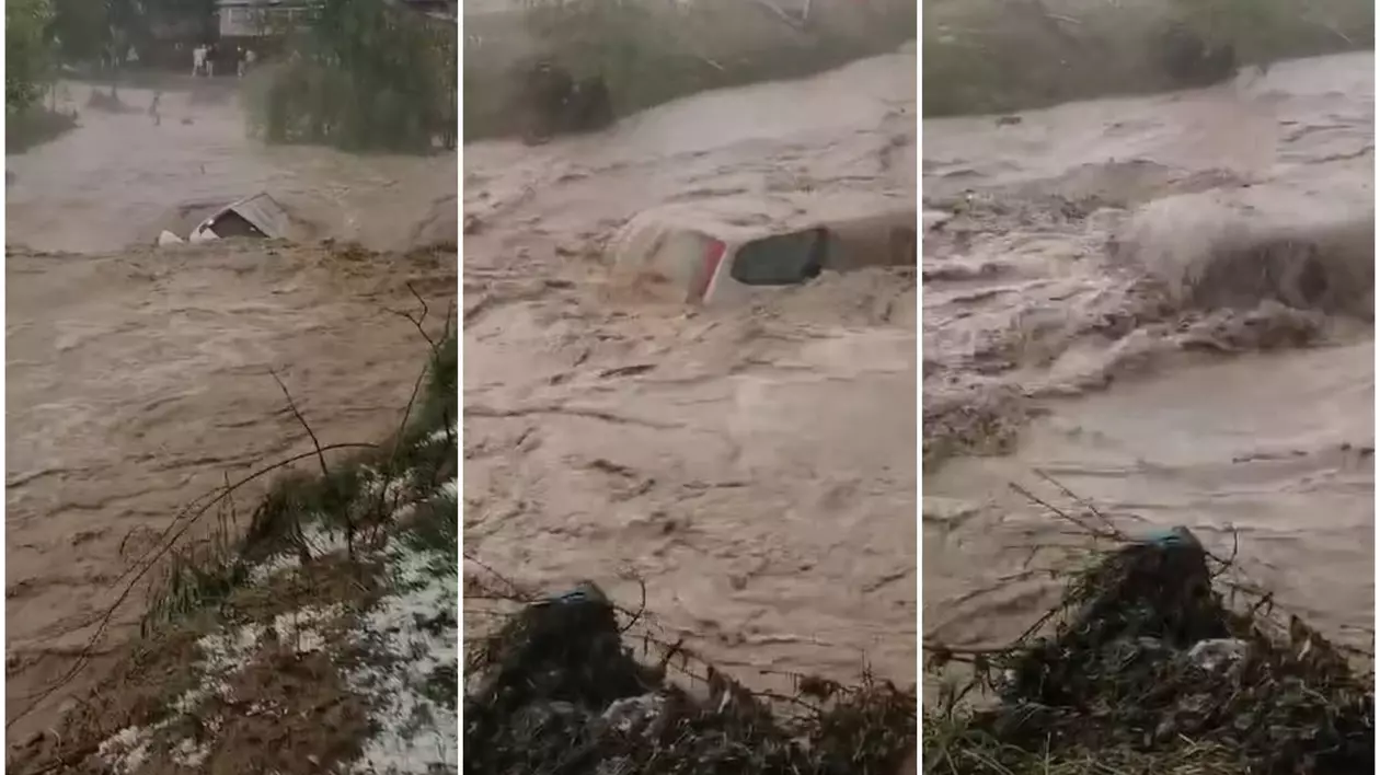 Fenomene meteo extreme în Prahova, unde a fost emis mesaj Ro-Alert. Mai multe mașini au fost luate de viitură - VIDEO