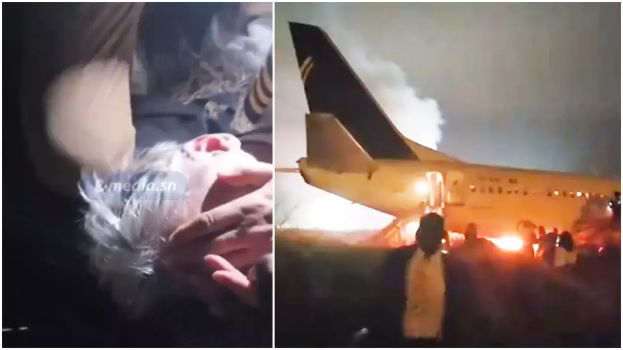 Imagini cu pilotul român rănit în avionul Boeing care a luat foc pe pistă în Senegal, la scurt timp după incident. VIDEO