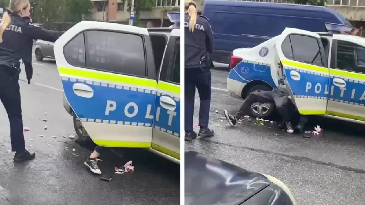 O polițistă din Cluj îi dă cu spray lacrimogen în față colegului său, care se chinuie să imobilizeze un bărbat care agresase trei copii | VIDEO