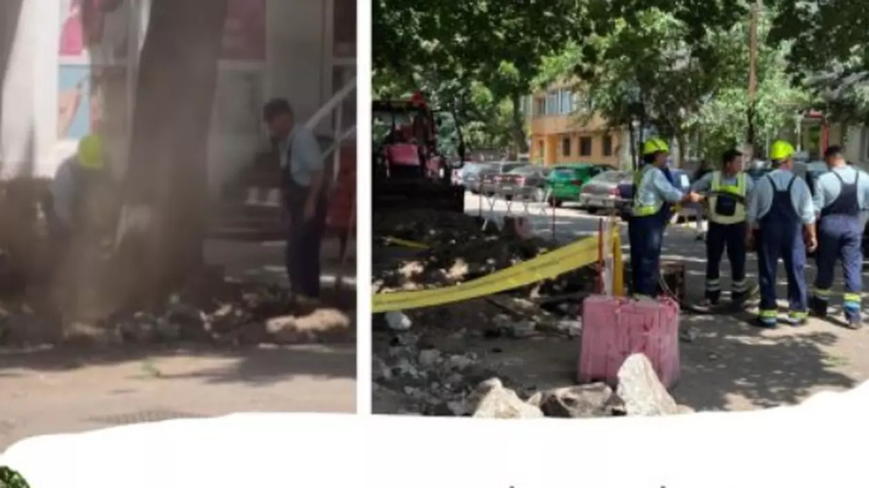 Muncitorii care pun borduri în Alexandria au spart de două ori în două zile o ţeavă de gaze. Reacţia Poliţiei