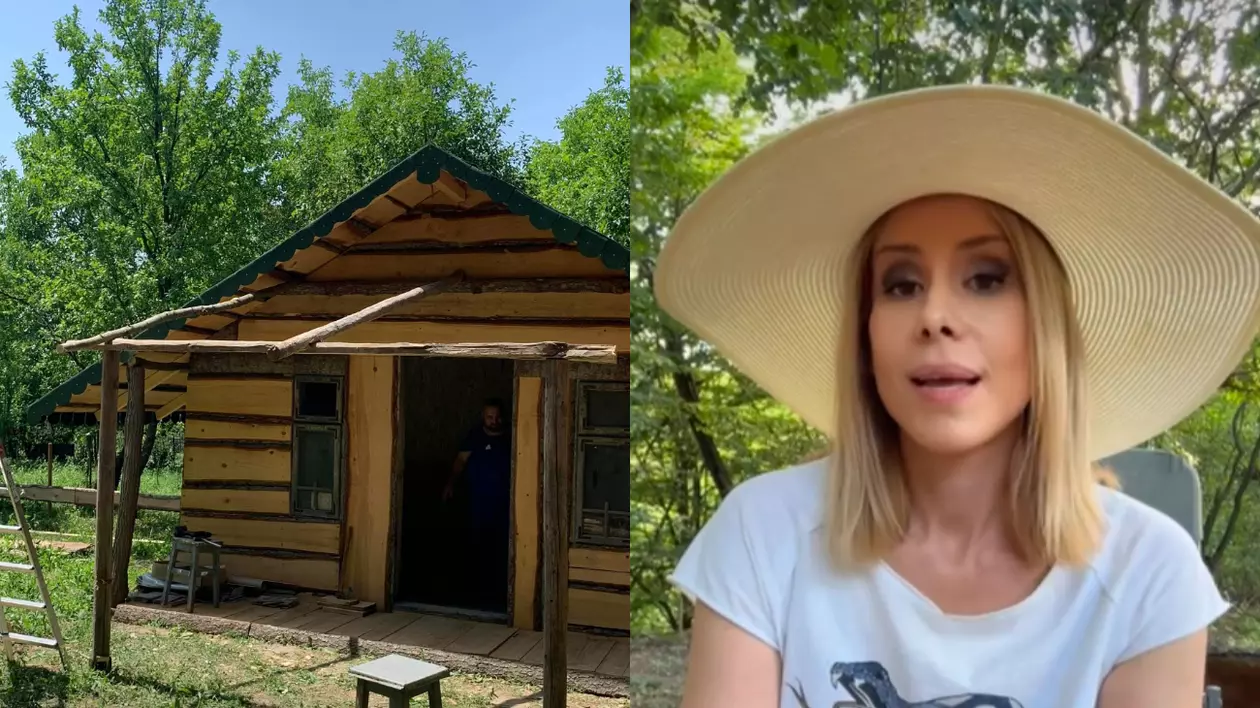 Cabana din pădure a Mihaelei Bilic e aproape gata. Ce modificări a făcut: „Ca să nu o mai bată soarele și ploaia, prispa mea a primit un cozoroc”