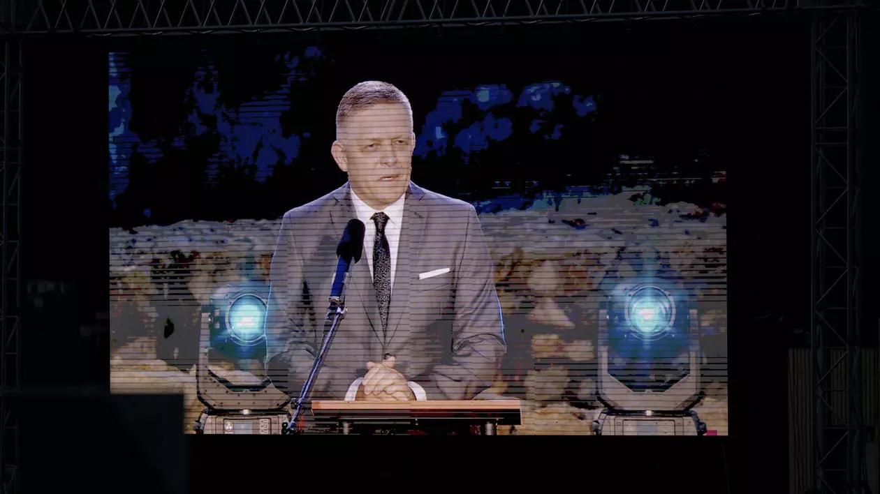 Prim-ministrul slovac Robert Fico în timpul discursului de vineri, 5 iulie, de la Bratislava. Foto: Profimedia