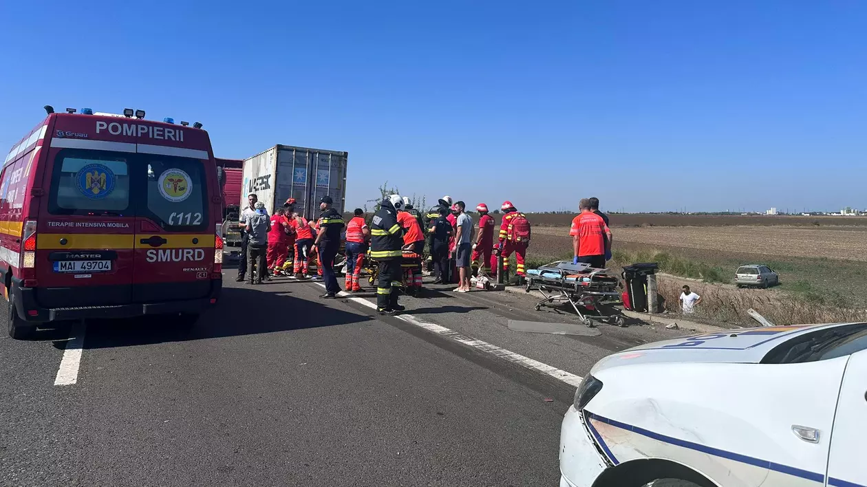 Imagine de la accidentul de pe A4. Foto: ISU Constanța