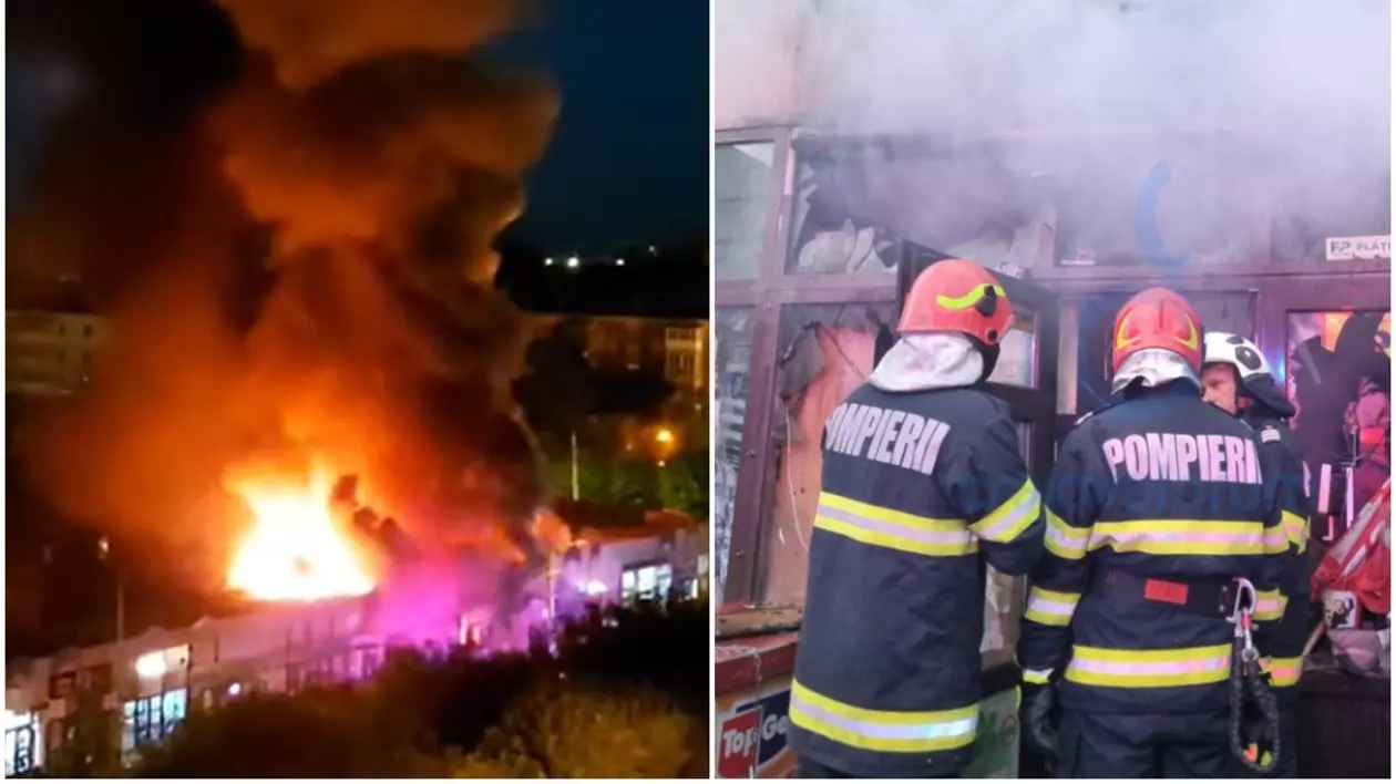 Incendiu violent la mai multe spații comerciale din Craiova | VIDEO