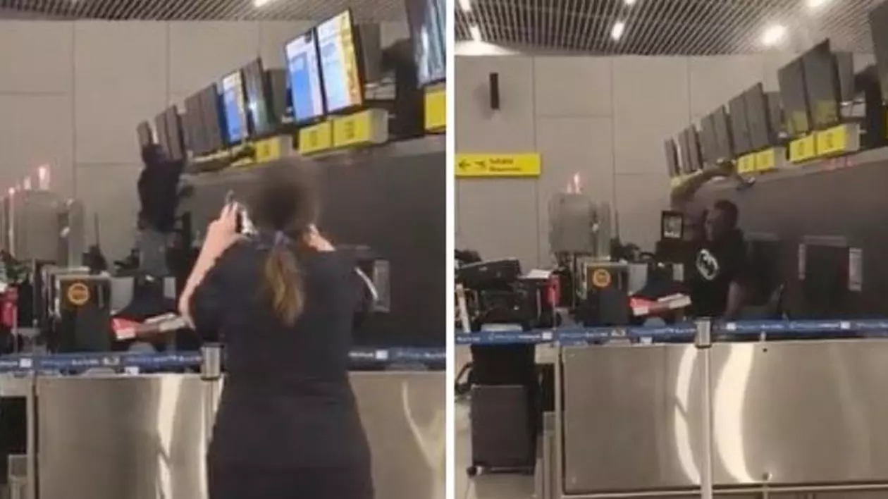 Atac cu ciocanul pe aeroportul din Santiago de Chile. Un bărbat a distrus ghișeele de check-in și i-a îngrozit pe ceilalți călători | VIDEO