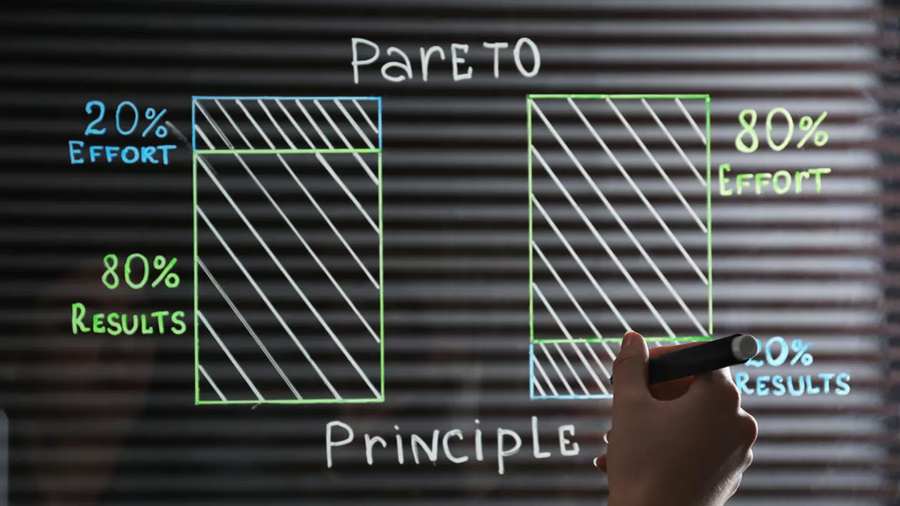 Ce este principiul Pareto -un barbat explica prin desene grafice principiul Pareto