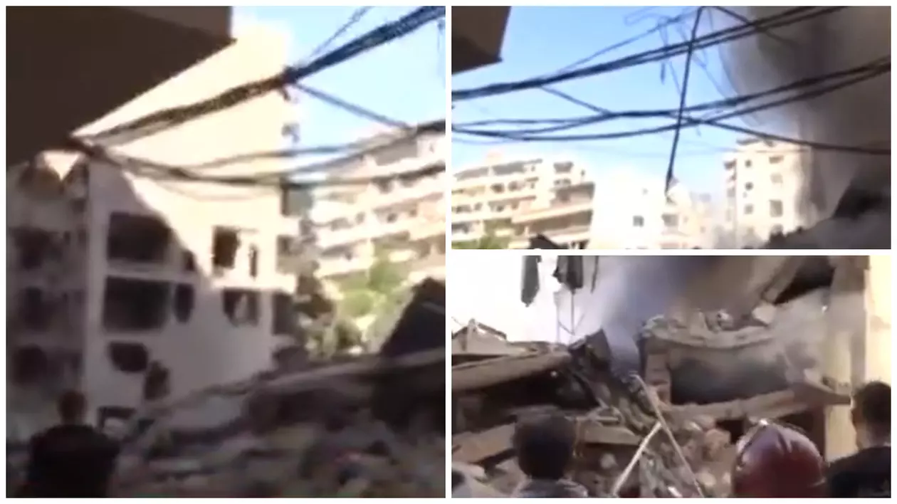 În timpul unei transmisiuni în direct la televiziunea libaneză, o clădire din Dahiya din Beirut s-a prăbușit după multe lovituri ale IDF în zonă.