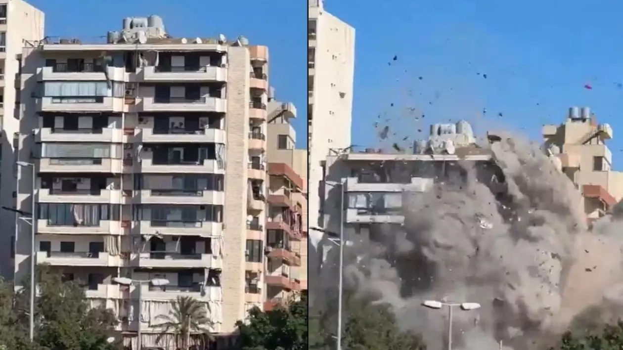 Momentul în care o rachetă a lovit o clădire din Beirut, doborând-o la pământ în câteva secunde | VIDEO