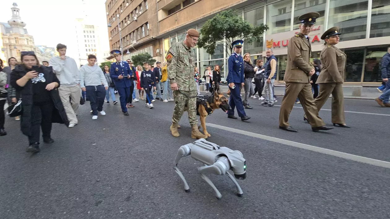 Robotul Go2W dansează pe Calea Victoriei. Academia Tehnică Militară îl folosește la cartografiere | VIDEO