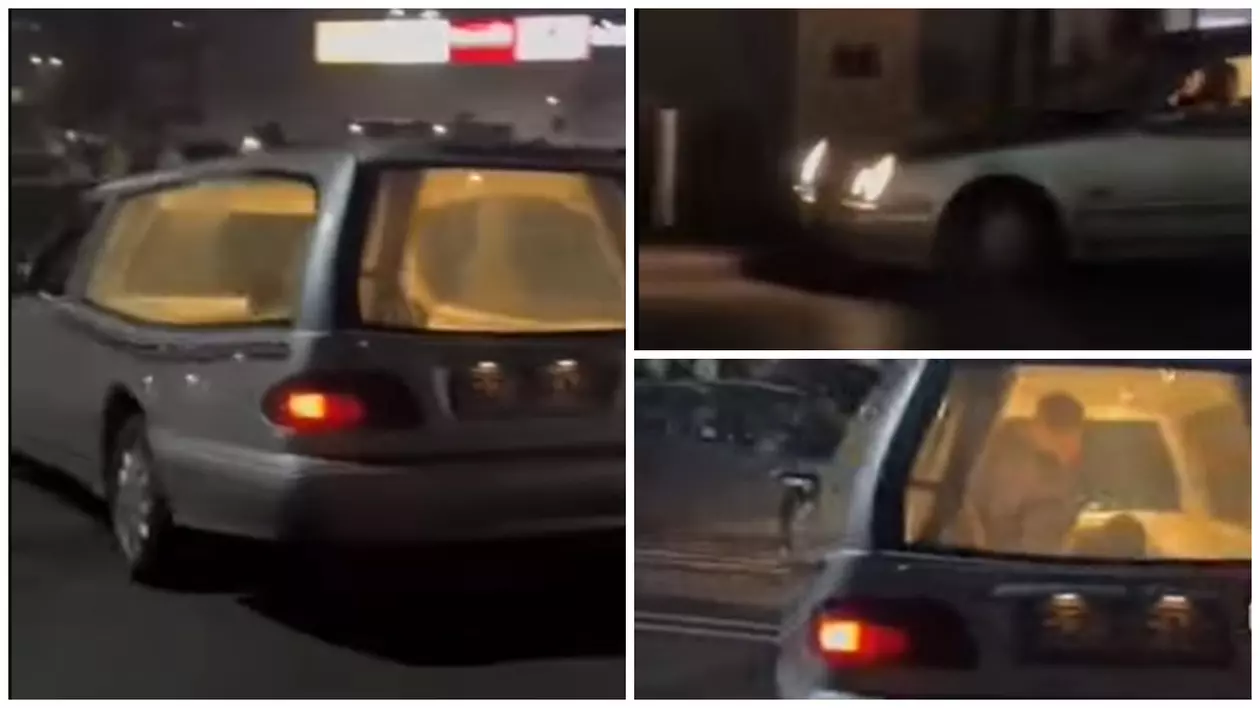 Adolescenți ieșiți la plimbare cu dricul, pe ritmuri de manele, în centrul Buzăului | VIDEO