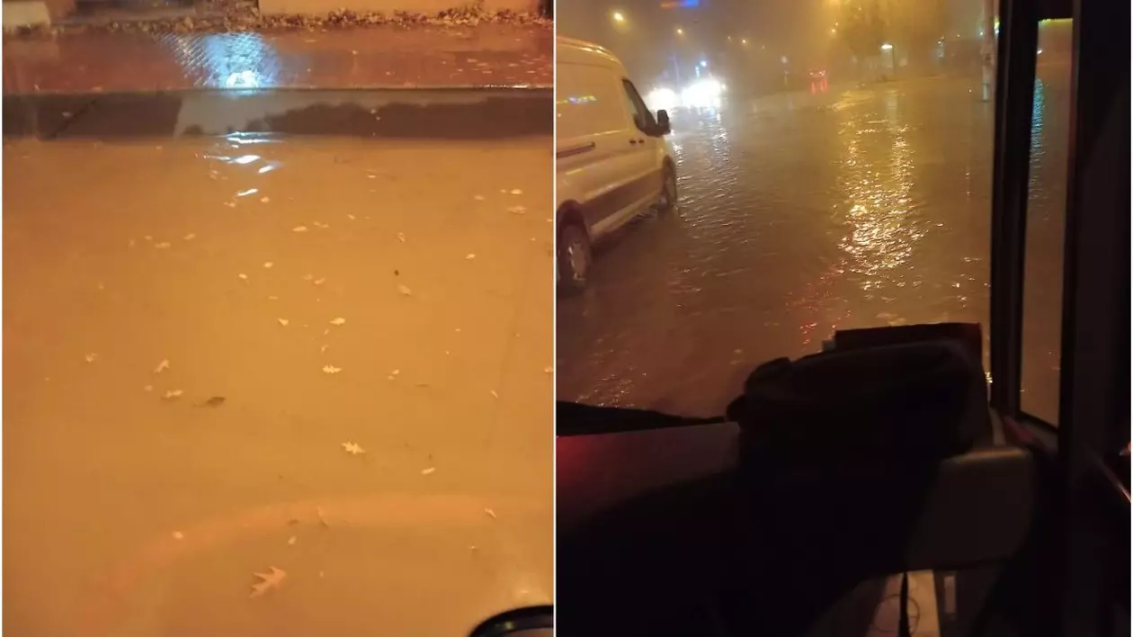 Inundație în București: trafic afectat de conducta spartă