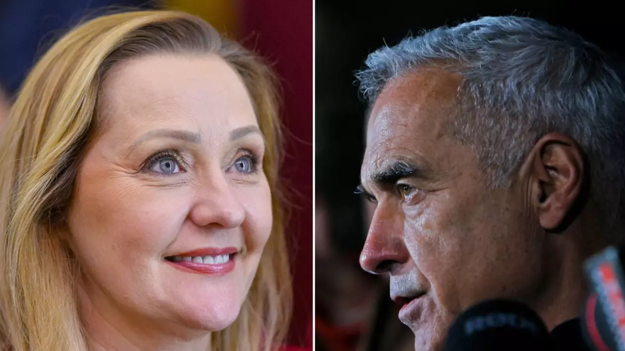 Colaj foto cu Elena Lasconi în partea stângă și Călin Georgescu în partea dreaptă