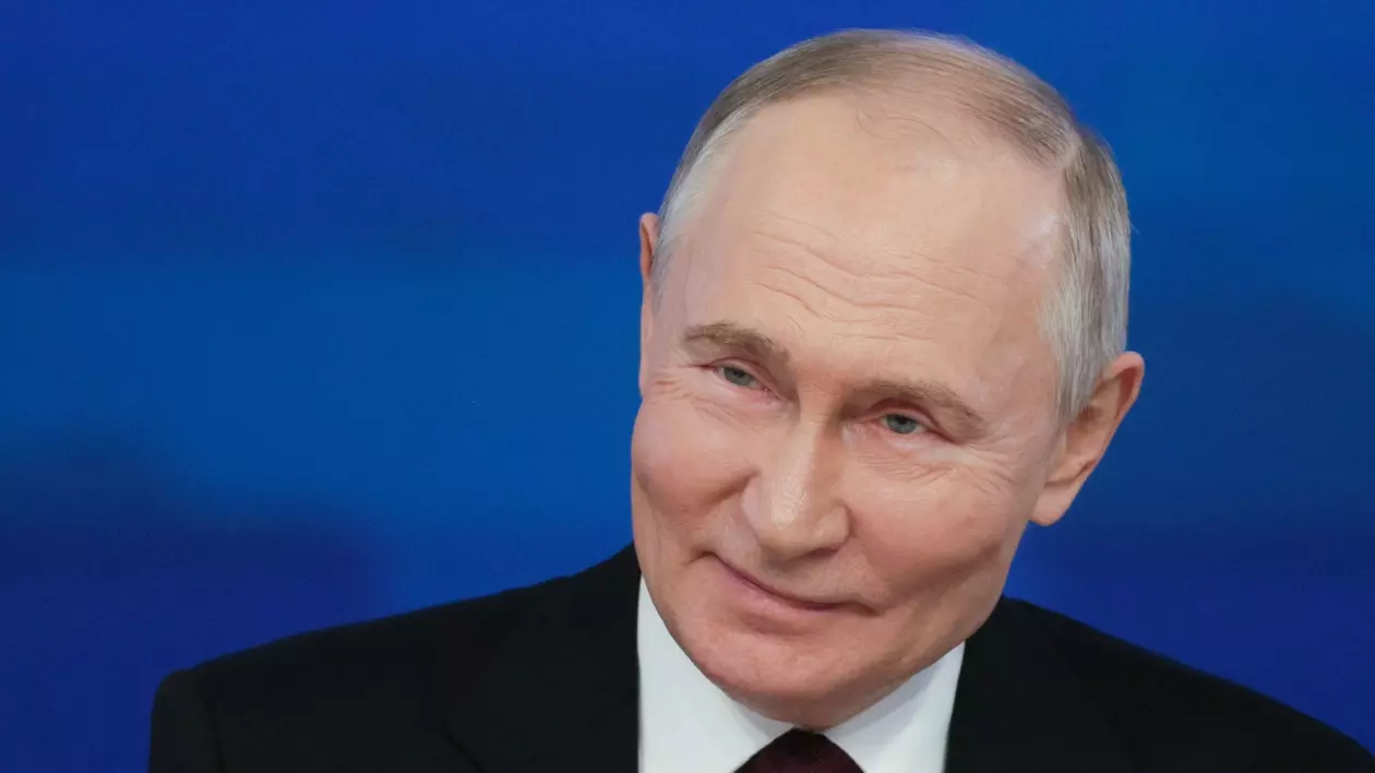 Poză cu Vladimir Putin de la conferința de presă de la sfârșitul anului.