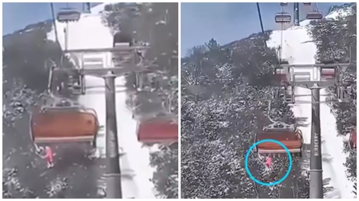 Momentul în care o fetiță cade de pe un telescaun, de la 12 metri înălțime, în China