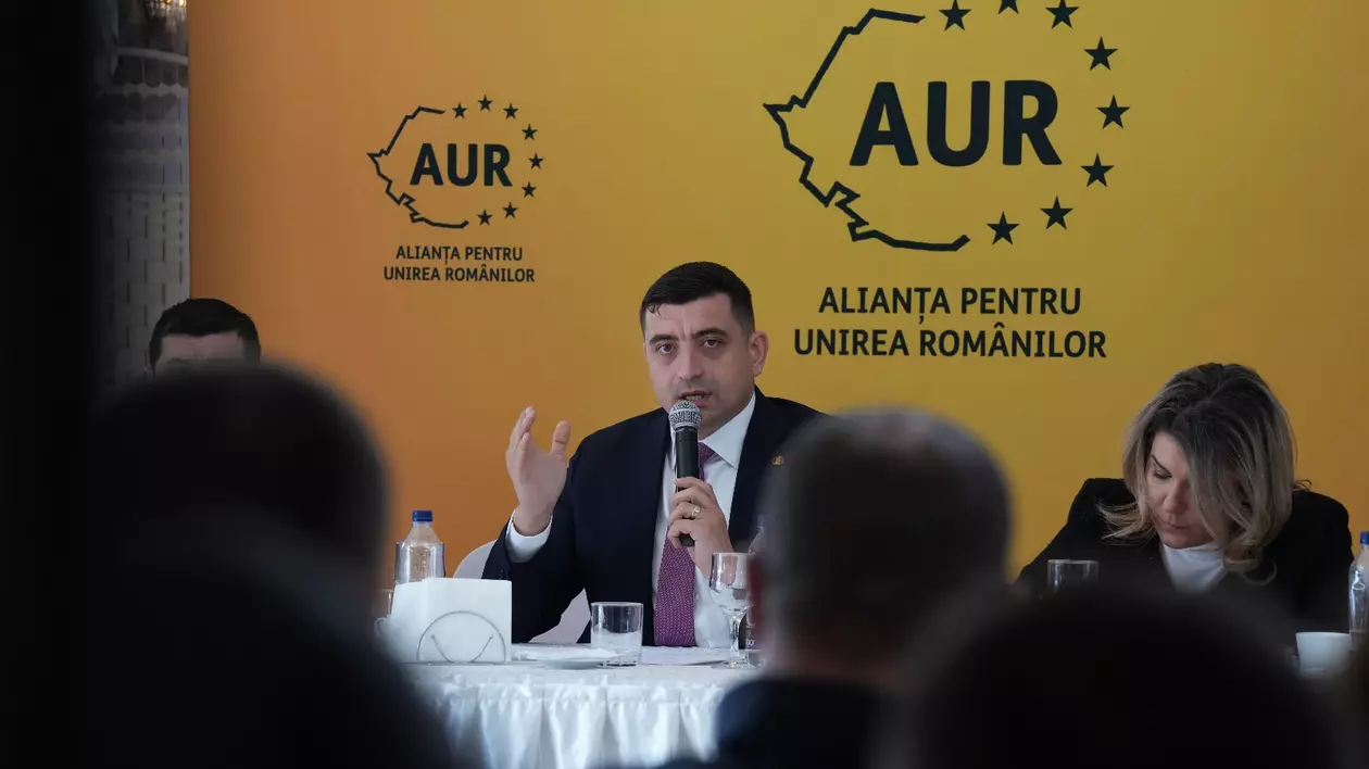 George Simion, liderul Alianței pentru Unirea Românilor, prezidează o ședință a partidului