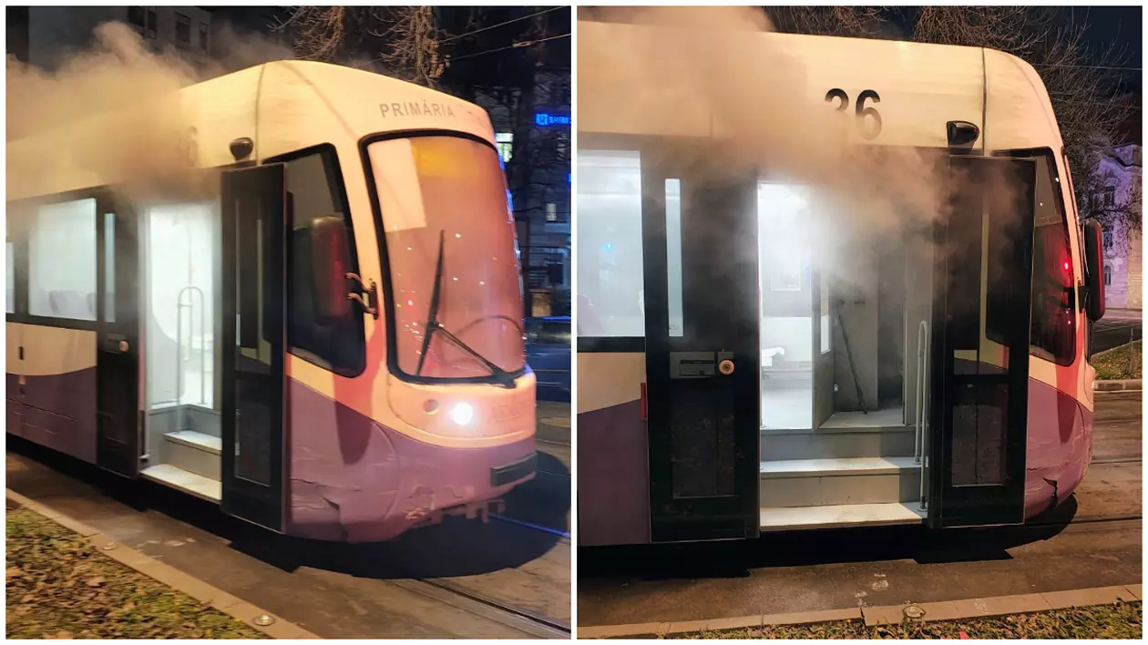 În Timișoara, un tramvai a luat foc, lângă Spitalul de Copii