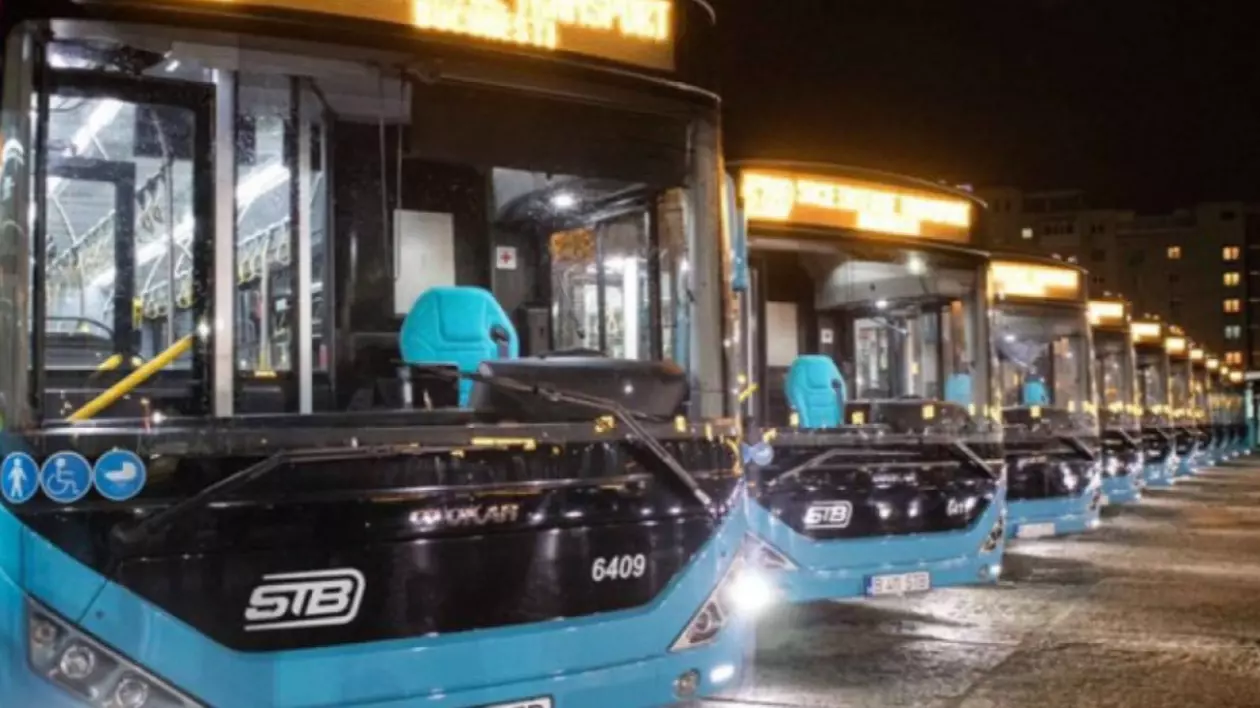 În imagine sunt ilustrate autobuze albastre