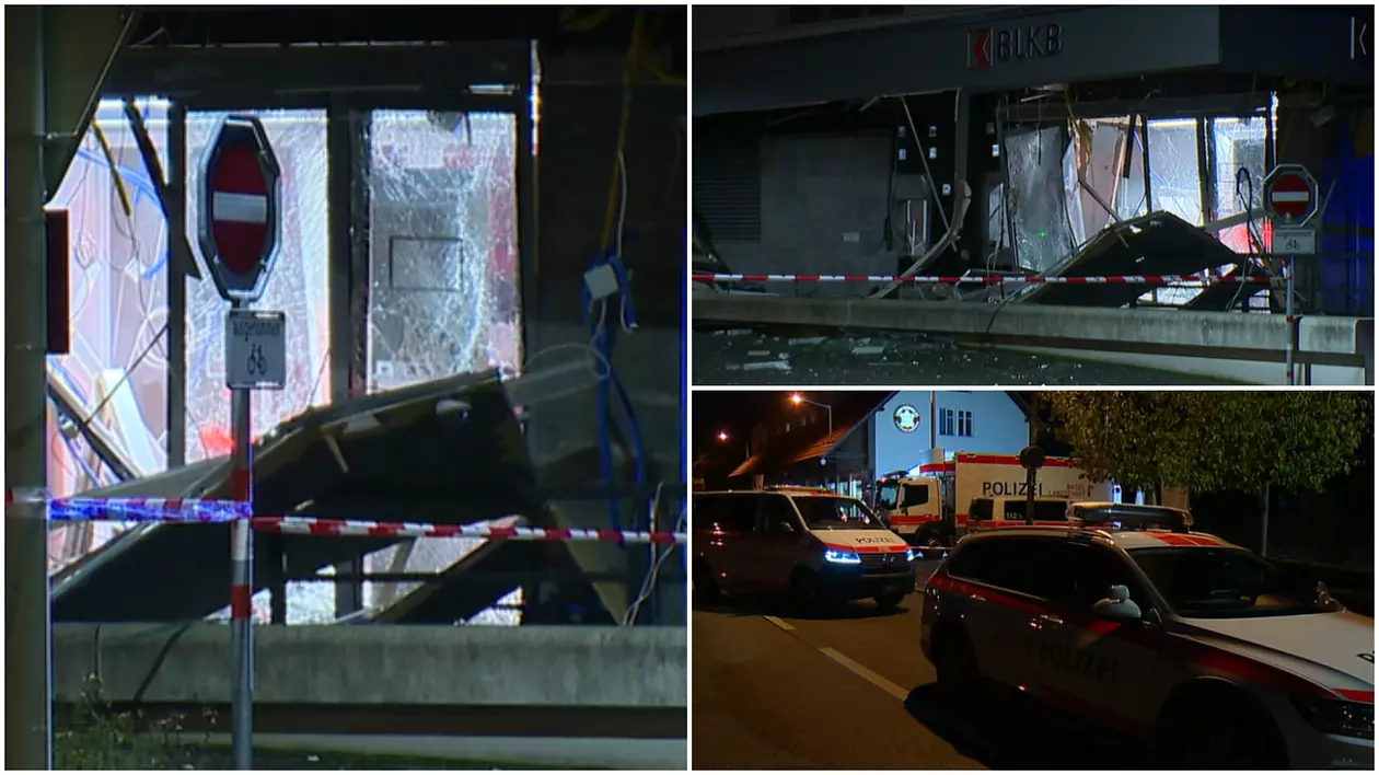 Imagini de la locul incidentului, unde două bancomate au fost aruncate în aer