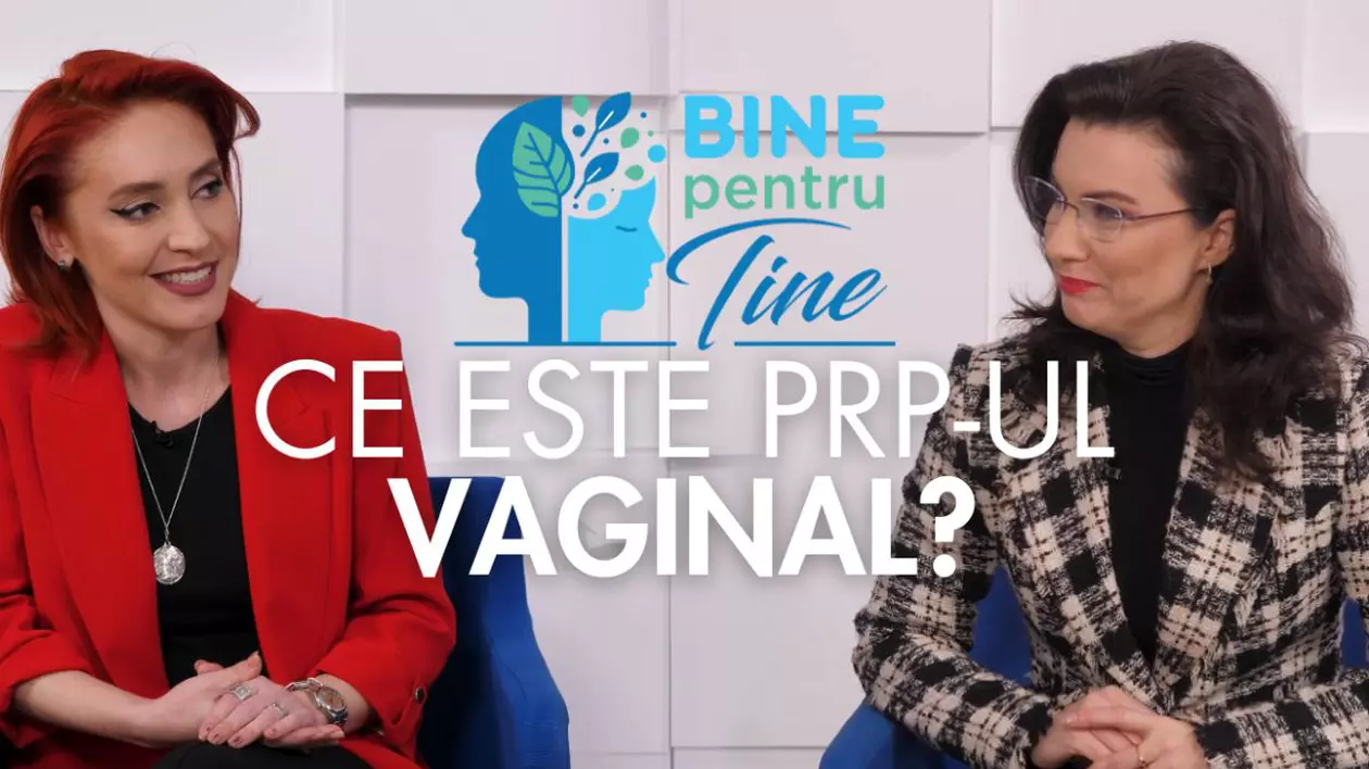 Dr. Ina Bănacu, îmbrăcată într-un sacou roșu, pe scaun, în stânga, și Florentina Mușat, gazda emisiunii Bine pentru tine, în partea dreaptă