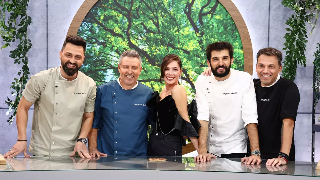 Orlando Zaharia în stânga, Alexandru Sautner, Irina Fodor, Richard Abou Zaki și Ștefan Popescu în dreapta