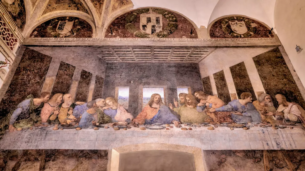Cele mai cunoscute zece opere de artă ale lui Leonardo da Vinci - Imagine cu "Cina cea de taină" a lui Leonardo da Vinci, în Museo del Cenacolo Vinciano.