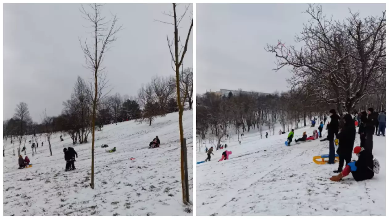 Copiii care au ieșit la săniuș, pe Cocioc