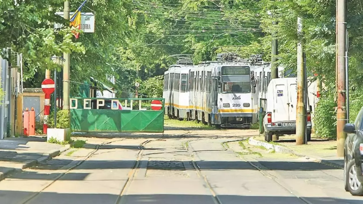 Un tramvai se pregătește să iasă pe poarta Depoului Victoria
