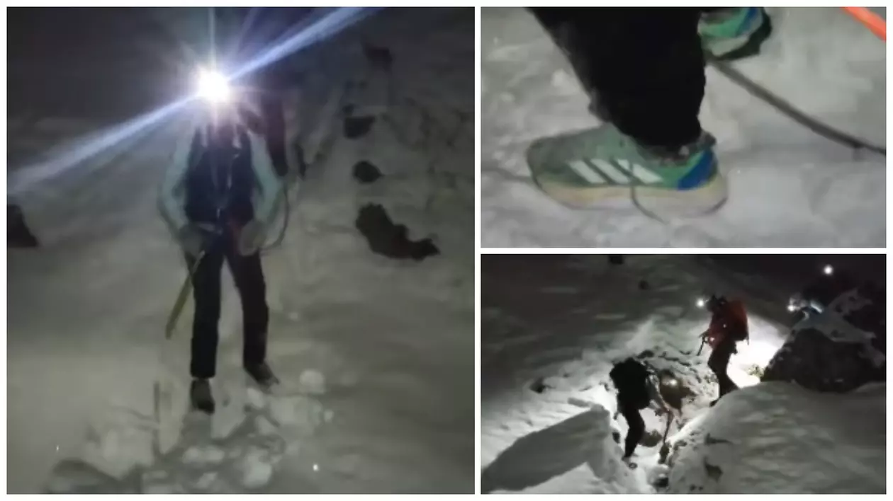 Tinerii care au rămas blocați pe Jepii Mici, încălțați cu pantofi sport