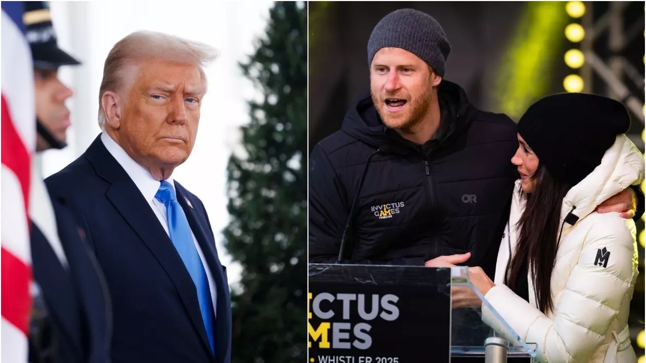colaj foto cu donald trump si printul harry care o tine in brate pe Meghan