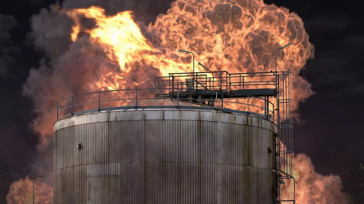 Un rezervor de petrol arde