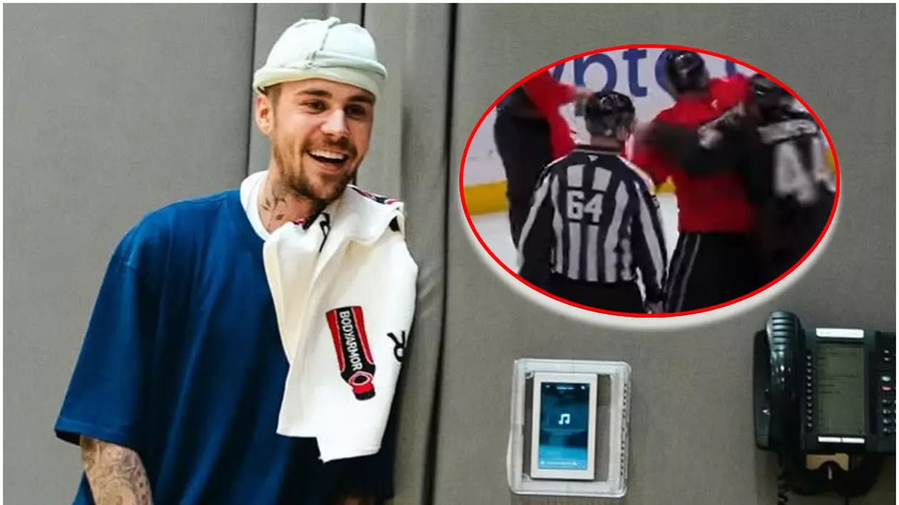Justin Bieber, „luptă” pe gheață cu un jucător de hochei