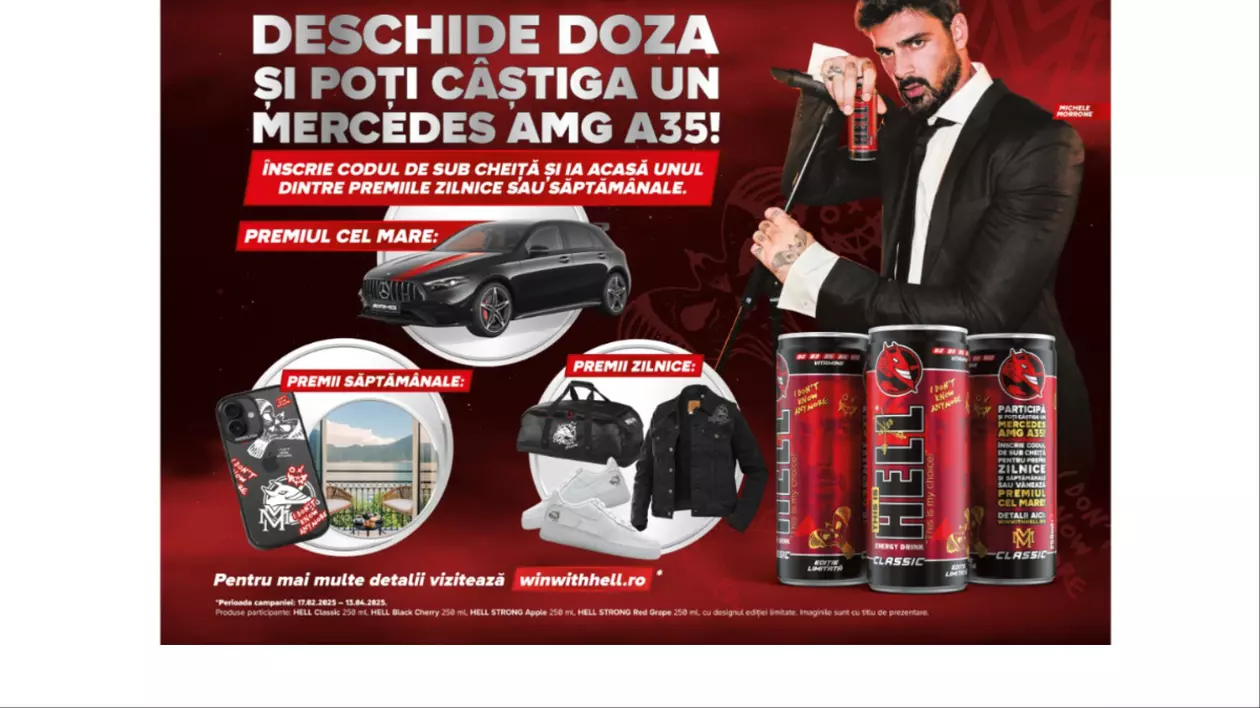 A început cea mai mare campanie HELL de până acum – câștigă un Mercedes AMG A35, ia cina cu Michele Morrone sau unul dintre cele peste 1.000 de premii!