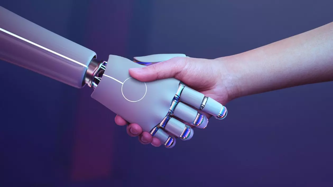 Robot dând mâna cu un om