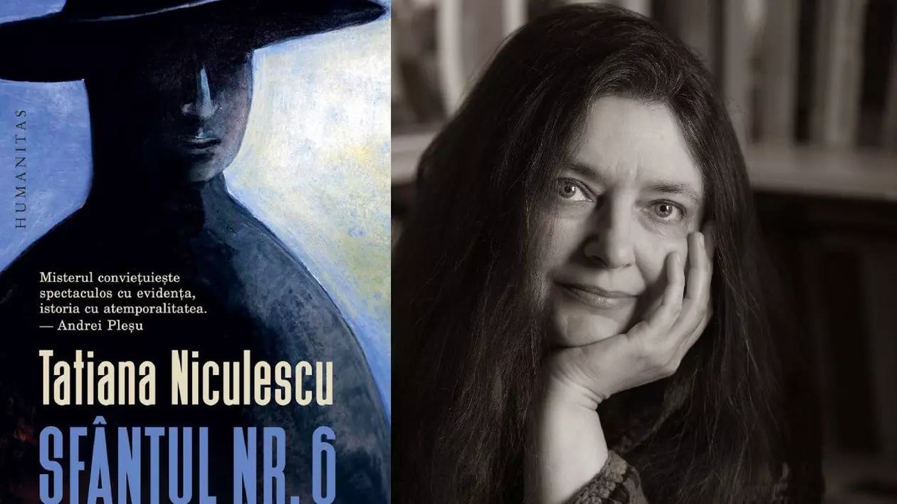 În stânga, coperta cărții „Sfântul Nr.6”, lansată de Humanitas, în dreapta, scriitoarea Tatiana Niculescu