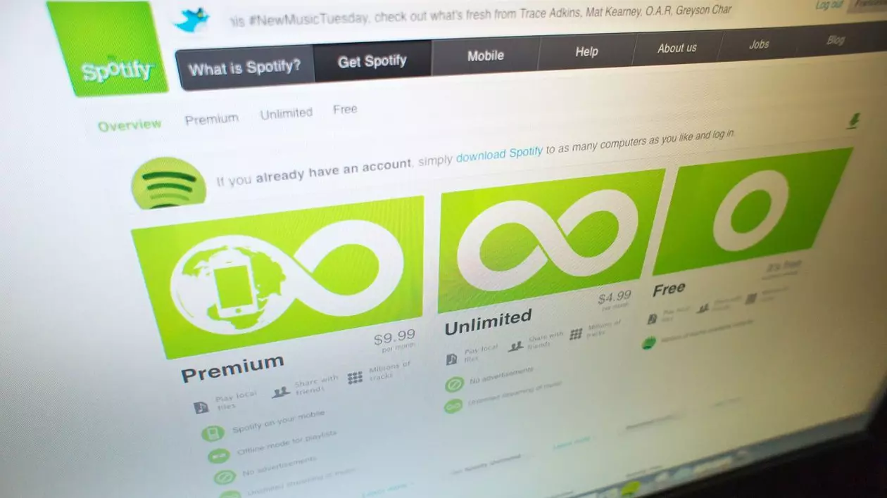 Un ecran de calculator care arată opțiunile de abonamente la Spotify
