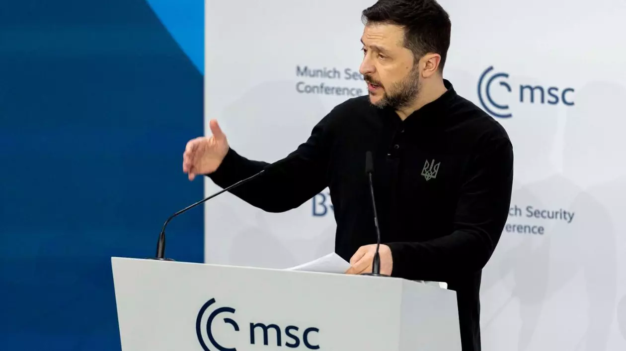 Volodimir Zelenski, președintele Ucrainei, la conferința „Sfidare și diplomație Perspective pentru viitorul Ucrainei la cea de-a 61-a Conferință de Securitate de la München, 15 februarie 2025
