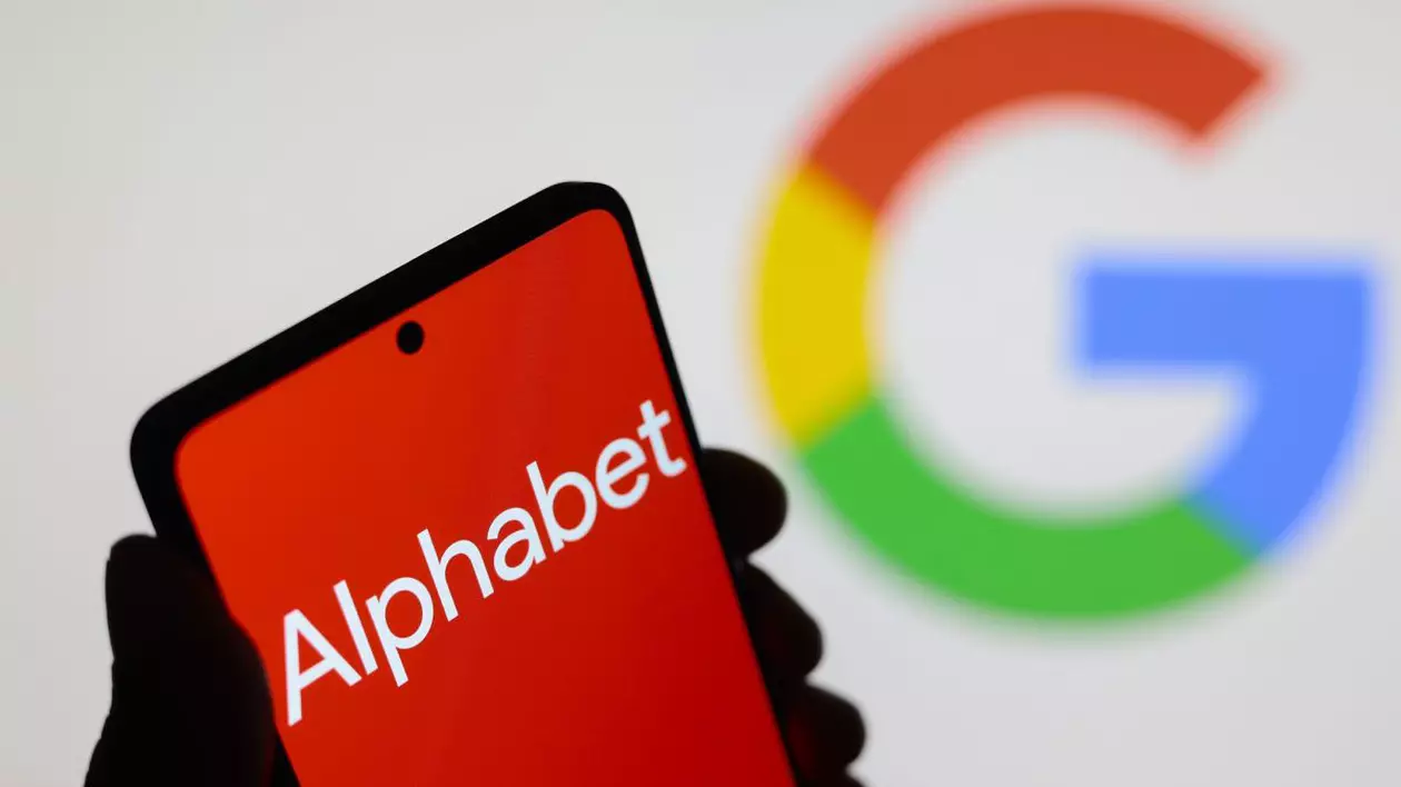 În această ilustrație foto, logo-ul Alphabet Inc. este afișat pe ecranul unui smartphone, iar logo-ul Google este în fundal