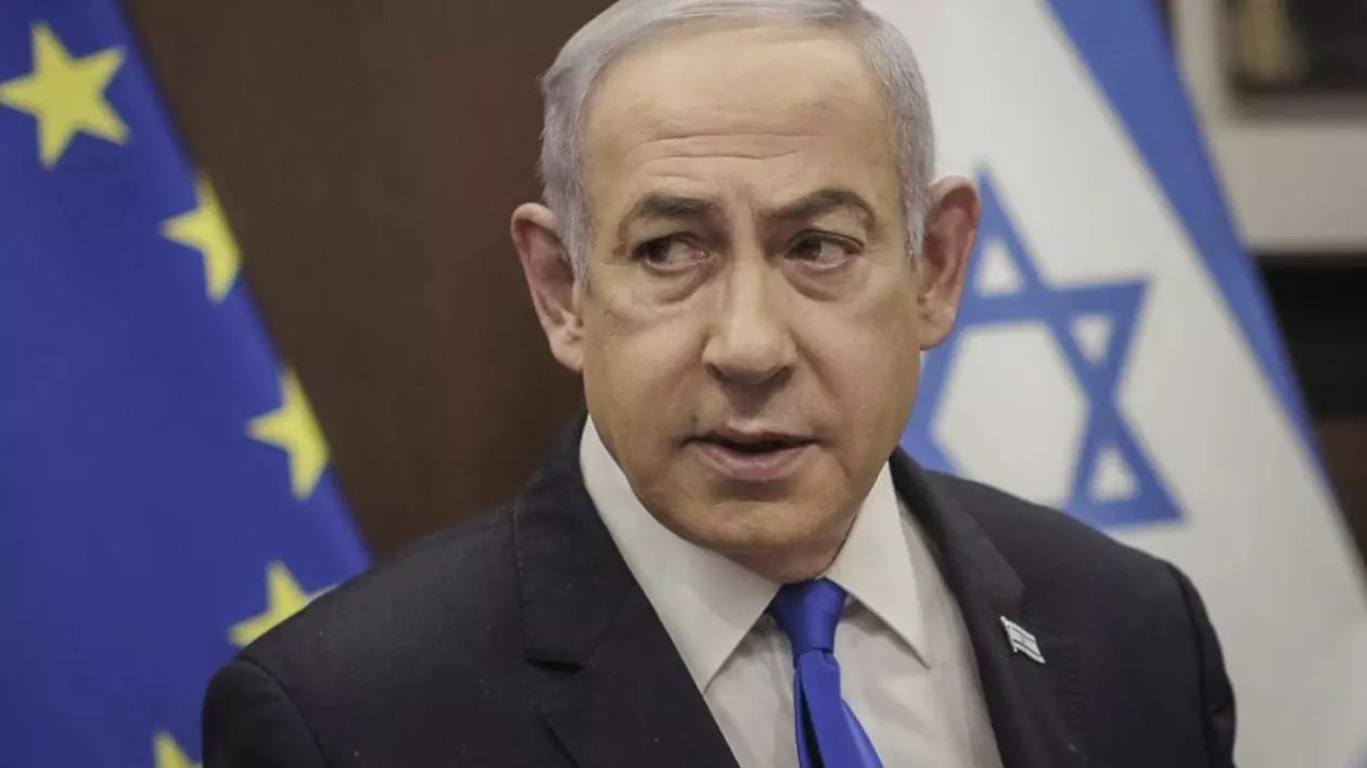 Benjamin Netanyahu, prim-ministrul statului Israel, fotografiat în timpul unei conversații cu Annalena Bärbock (Alianța 90/The Greens) (nu în imagine), ministrul federal de externe, la Ierusalim, 17 aprilie 2024