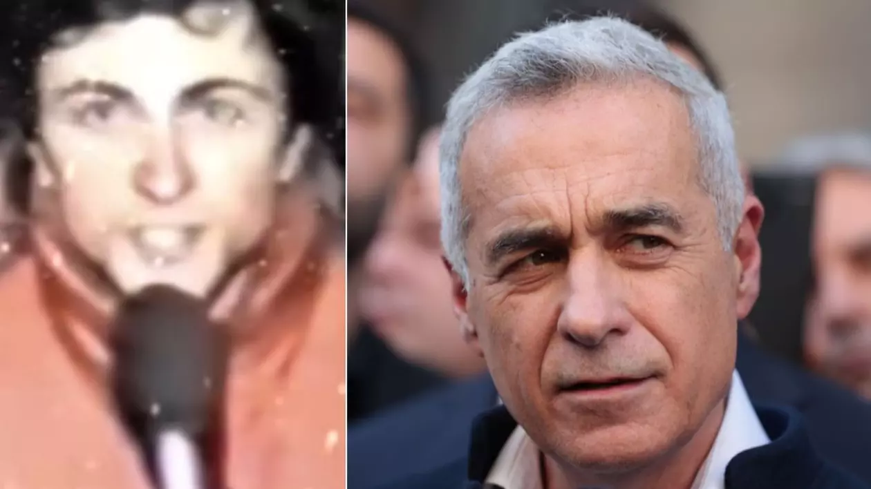 Colaj foto cu un protestatar din București, filmat în anul 1990, în stânga, și Călin Georgescu, în dreapta