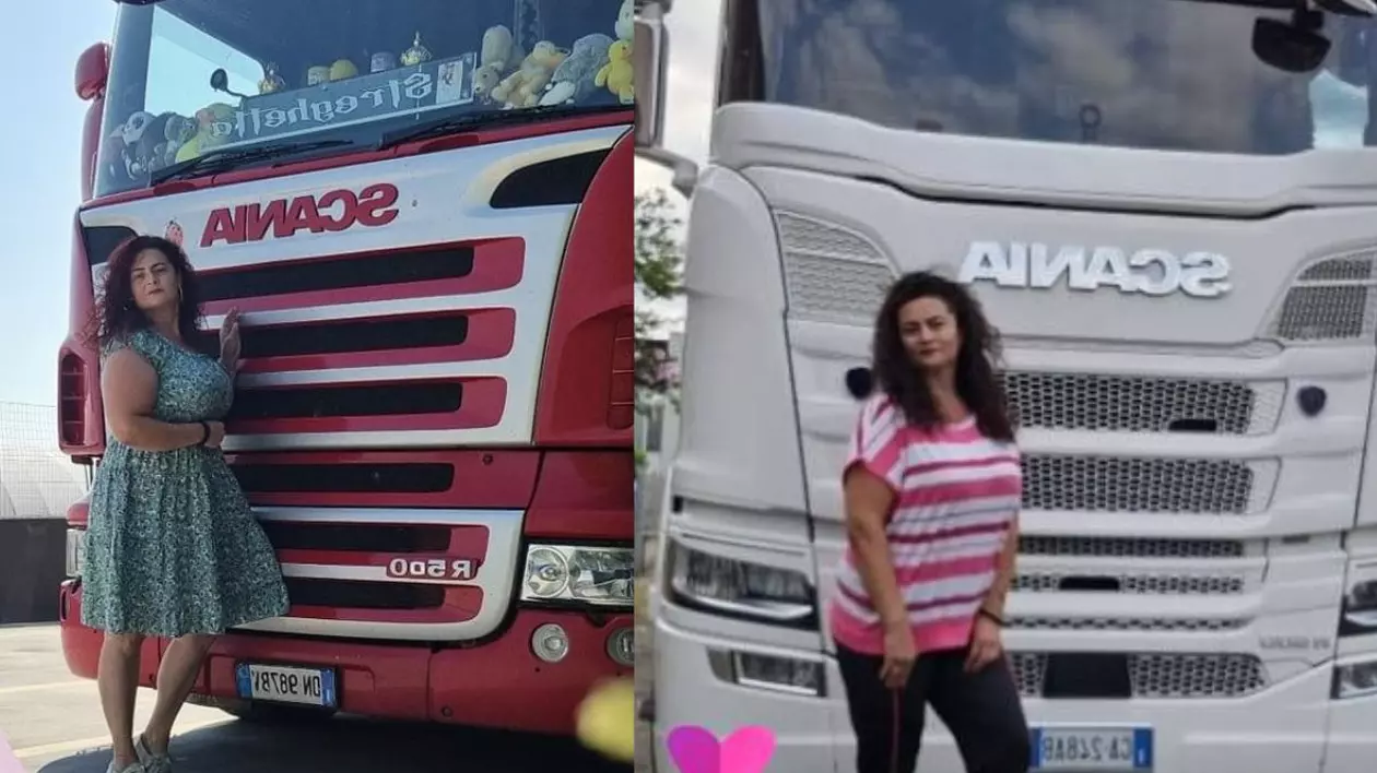 Claudia Gina Sasz, românca șofer pe TIR în Italia, alături de camionul său