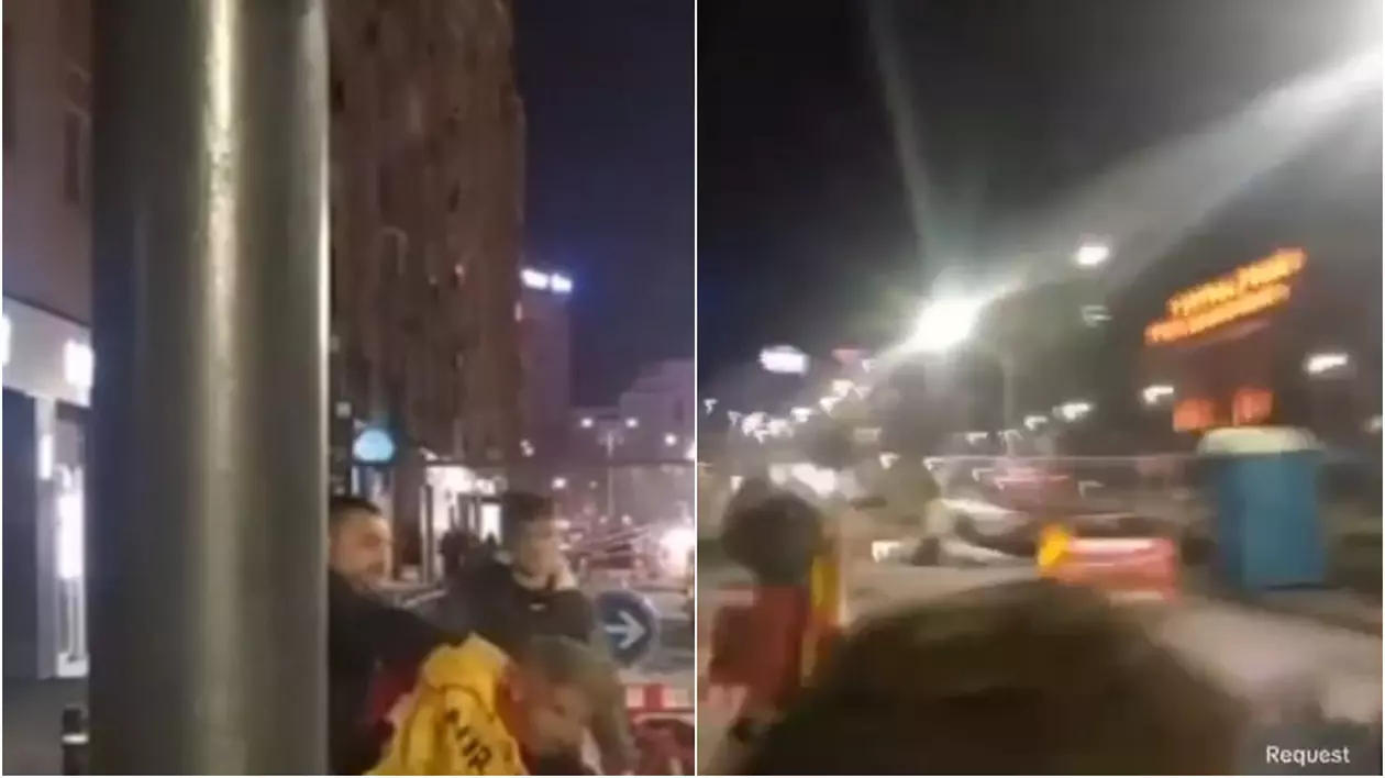 colaj foto. in prima fotografie sunt cativa oameni care s-au luat la bataie in fata sediului aur din bucuresti