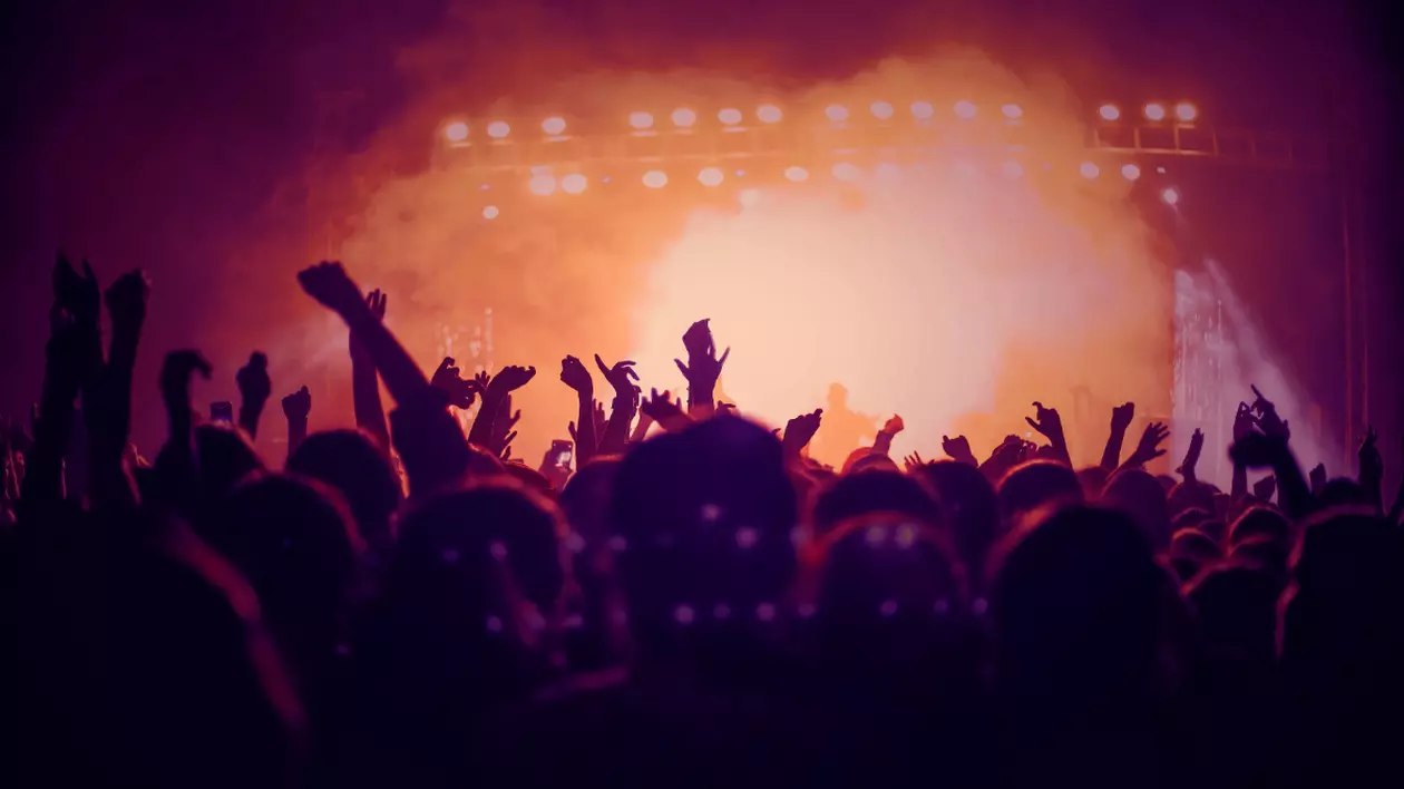 Oameni cu mâinile ridicate, în timpul unui concert