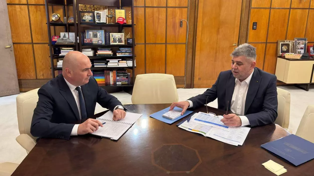 Premierul Marcel Ciolacu l-a primit la Palatul Victoria pe președintele interimar al României, Ilie Bolojan