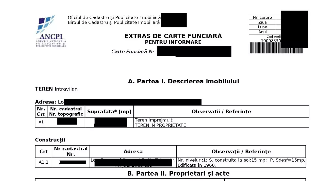 Extrasul de carte funciară pentru proprietari nu se mai plătește.