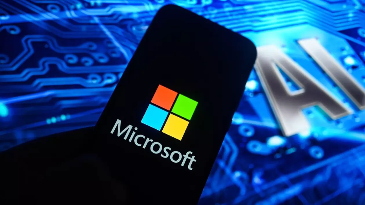 În această ilustrație foto, logo-ul Microsoft este afișat pe un smartphone cu simboluri de inteligență artificială (AI) pe fundal