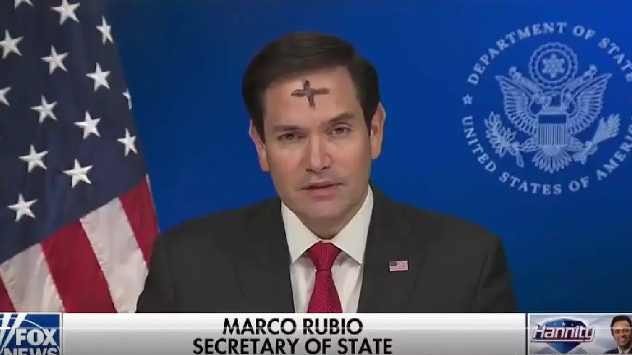 Marco Rubio, cu cruce de cenușă pe frunte, la Fox News Captură X